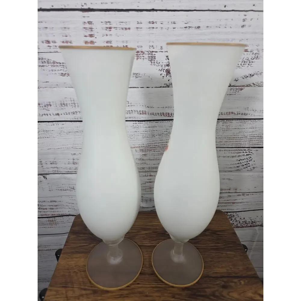 VTG Frosted Glass Frosted Floral Pedestal vases pair 15